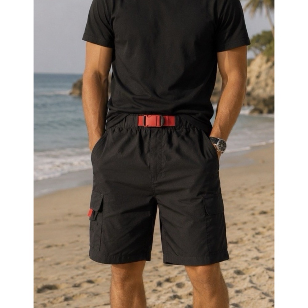Marlboro VTG Shorts Mens SMALL  Black Adventure Team Swim Trunks Lined Nylon